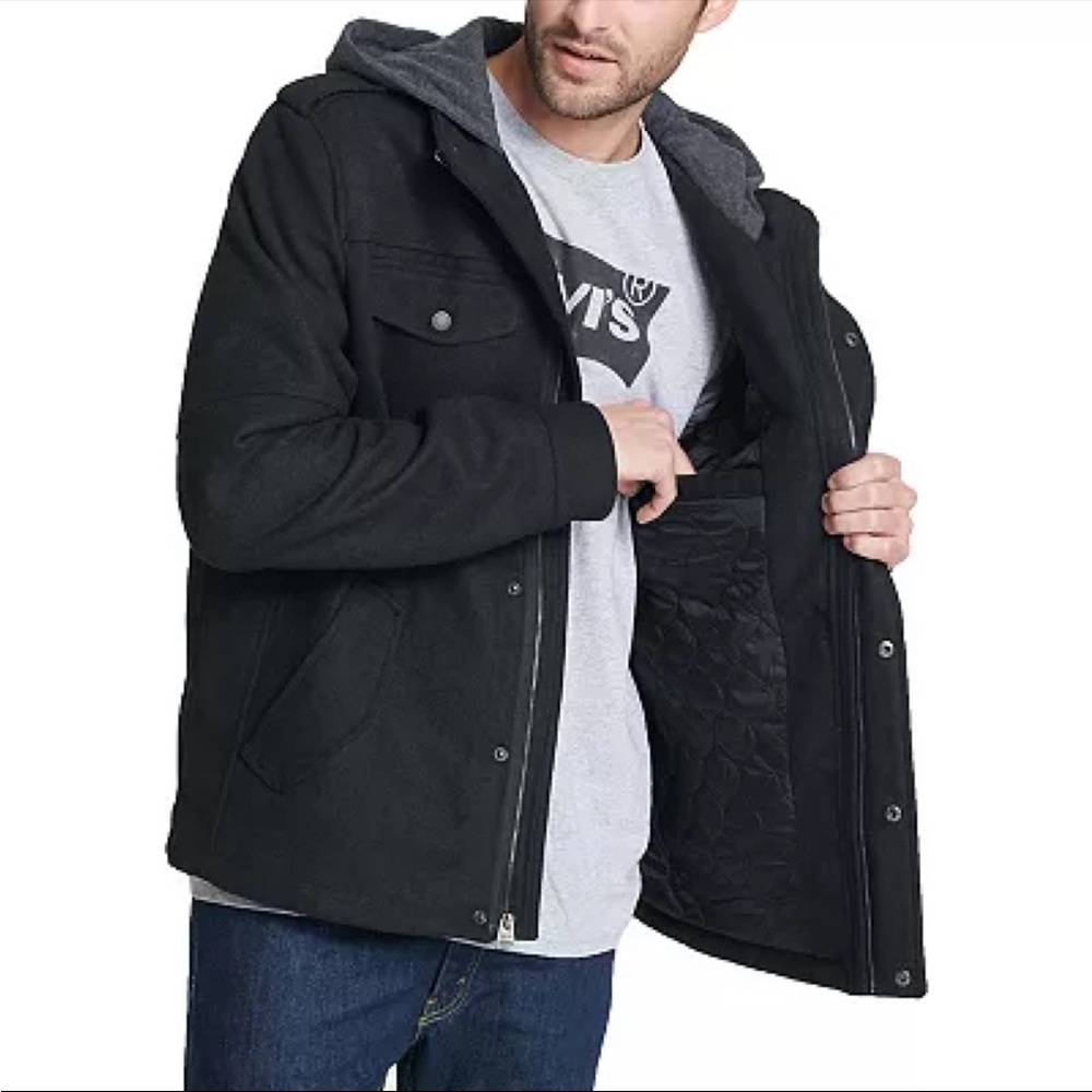 Men's Levi's Wool-Blend Hooded black Military Jacket